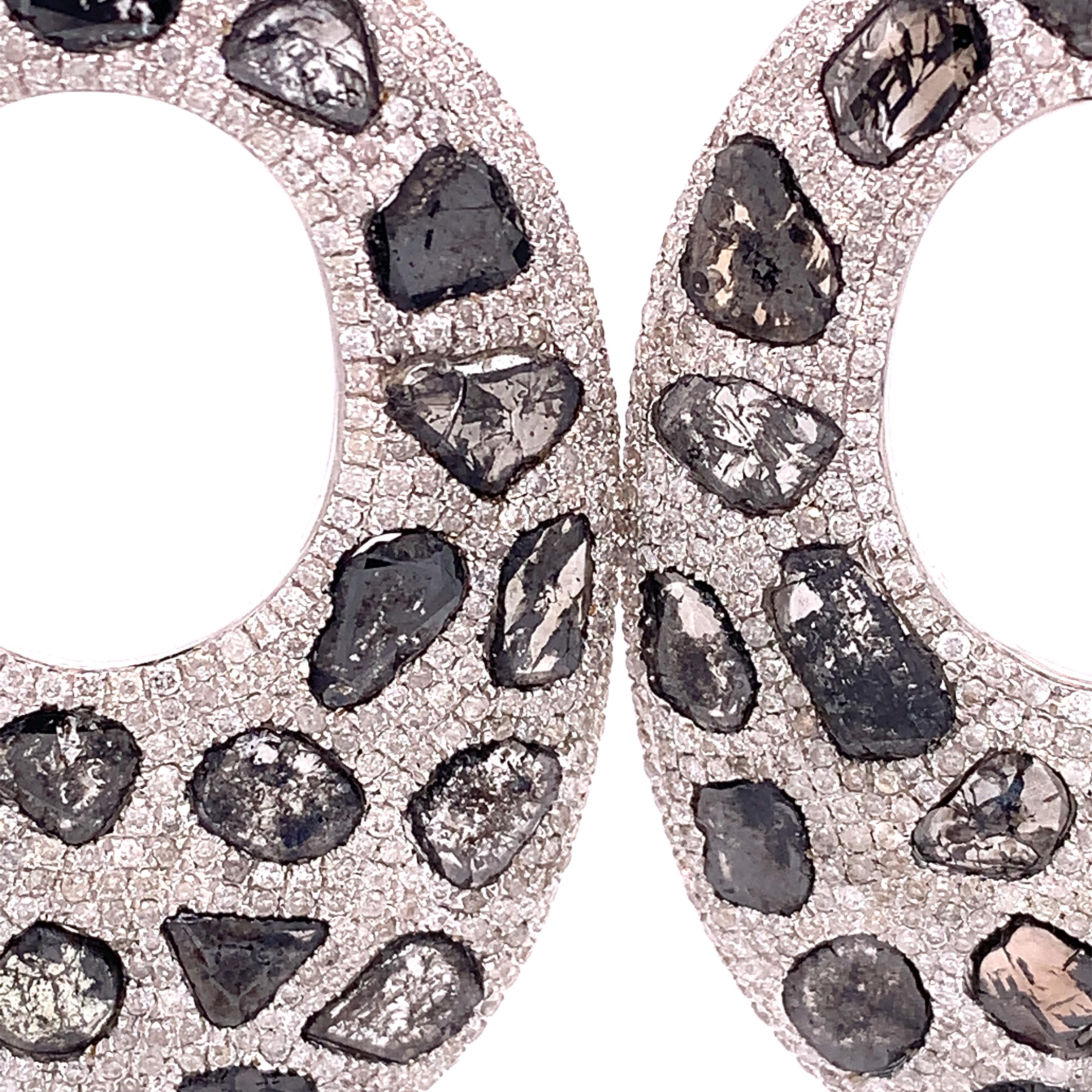 Mixed Cut RUCHI Sliced Diamond & Pavé Diamond White Gold Dangle Earrings