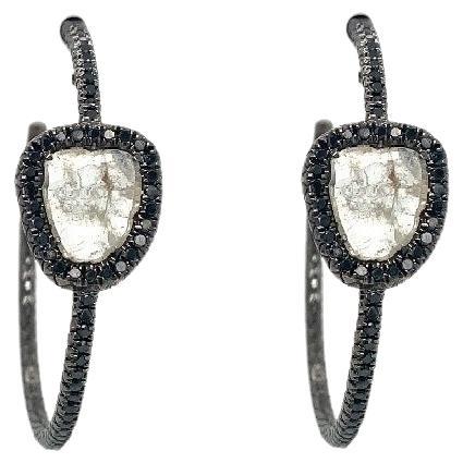 RUCHI Slice Diamond & Pavé Black Diamond Black Gold Hoop Earrings For Sale