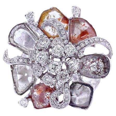 RUCHI Slice and Brilliant-Cut Diamond White Gold Flower Cocktail Ring