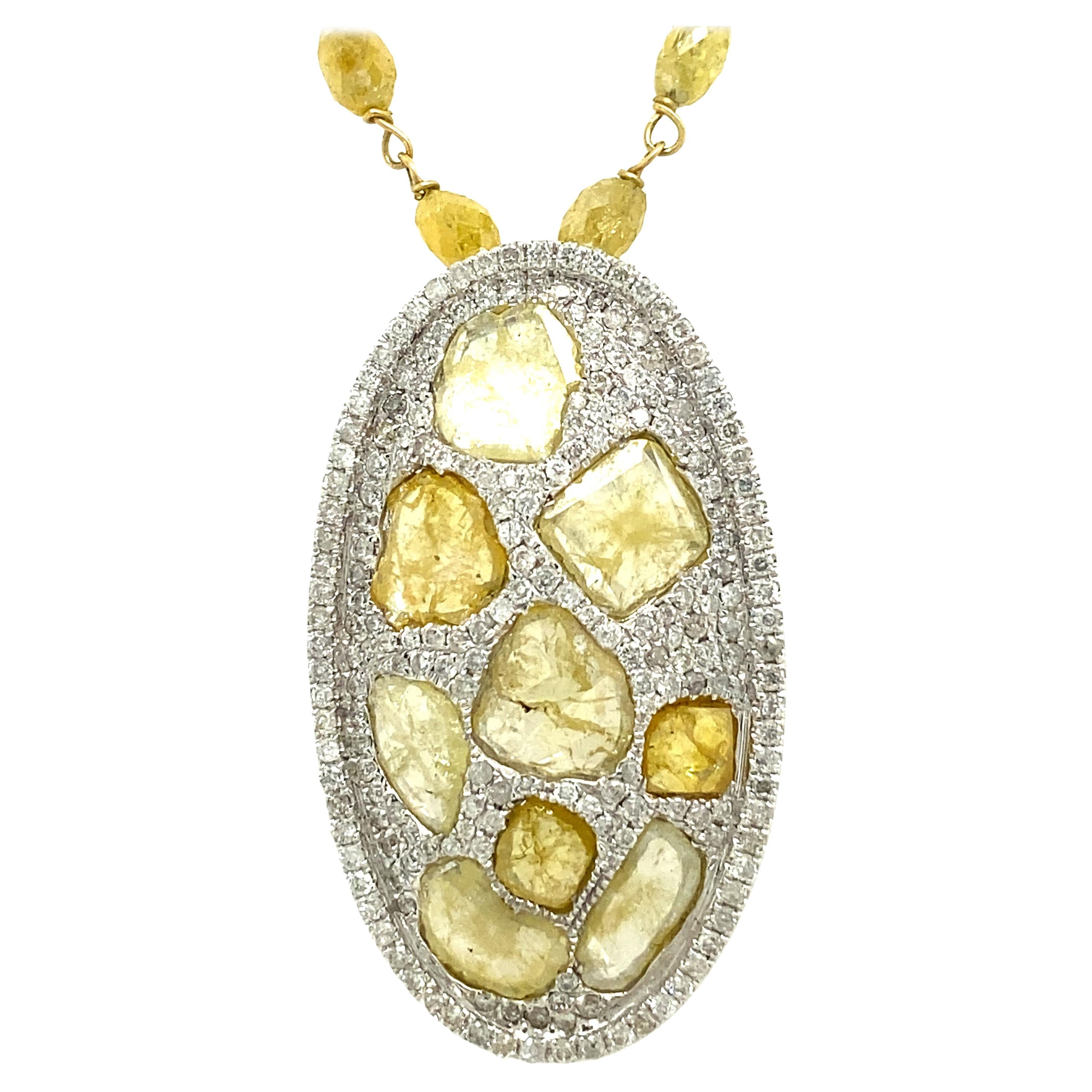 RUCHI Pendentif en tranches de diamants et collier de perles de diamants jaunes fantaisie