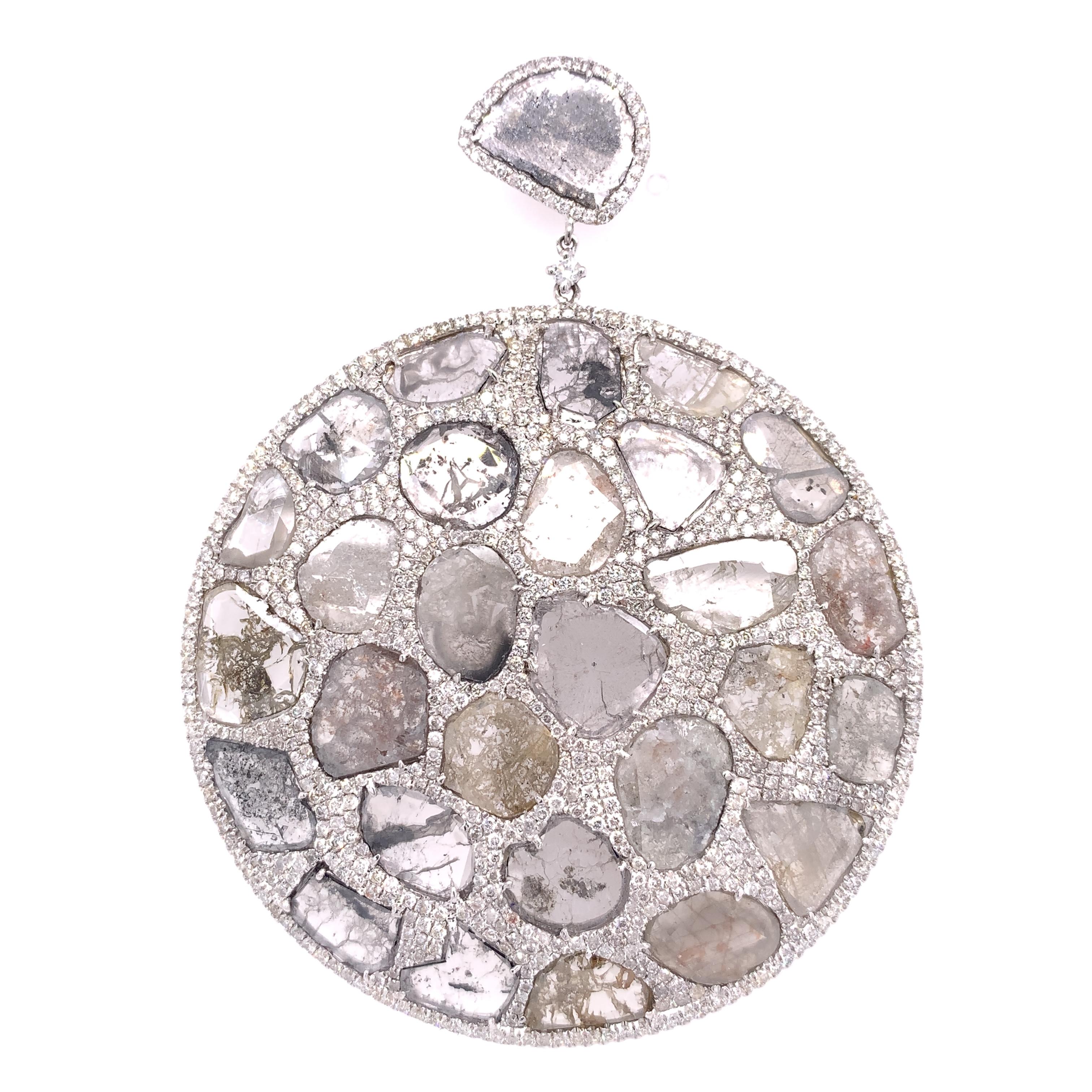 Contemporary RUCHI Diamond Slice Medallion and Icy Diamonds Beads Necklace For Sale