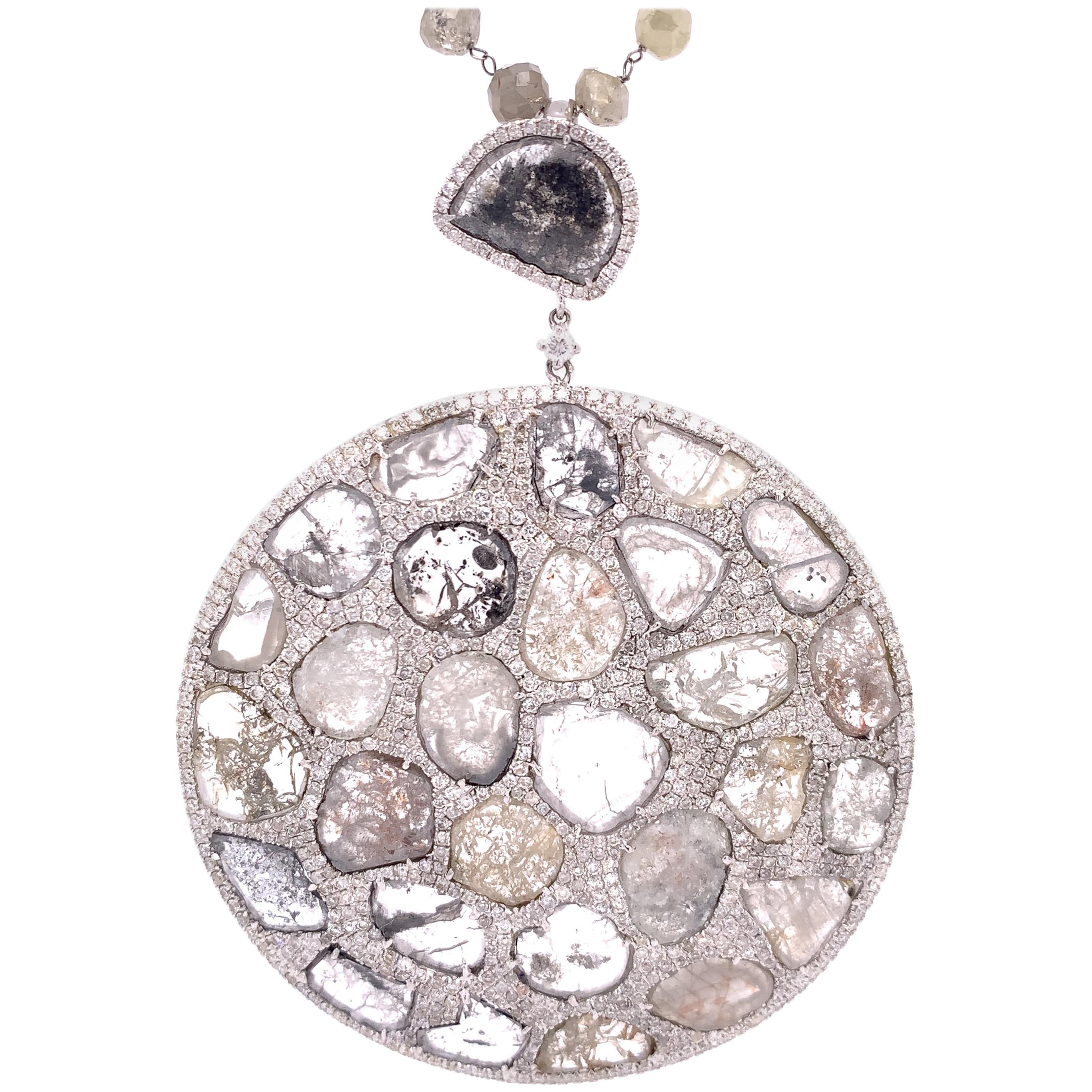 RUCHI Diamond Slice Medallion and Icy Diamonds Beads Necklace For Sale