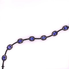 RUCHI Brazalete de tenis de oro rodiado negro con tanzanita y diamante negro