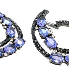 RUCHI Tanzanite, Black and White Diamond Black Rhodium C-Shape Clip-On Earrings