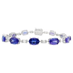 RUCHI Oval Tanzanite and Baguette Diamond White Gold Knife-Edge Bracelet