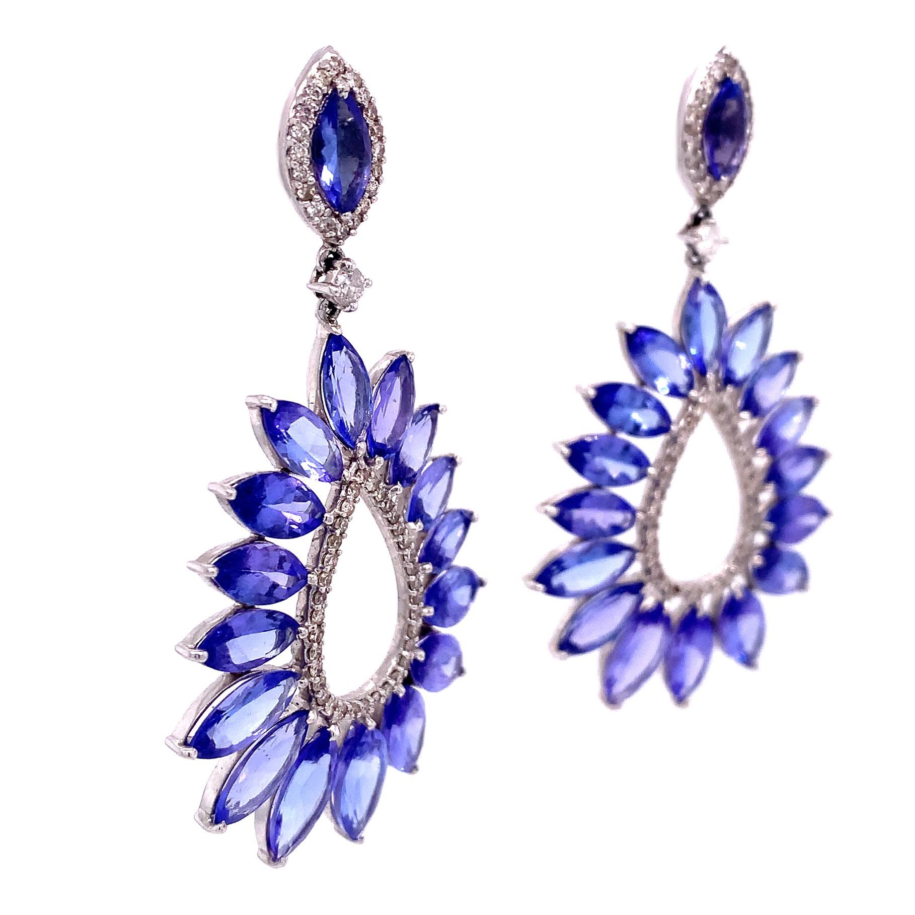 Contemporary RUCHI Marquise Tanzanite & Brilliant Diamond White Gold Dangle Earrings For Sale