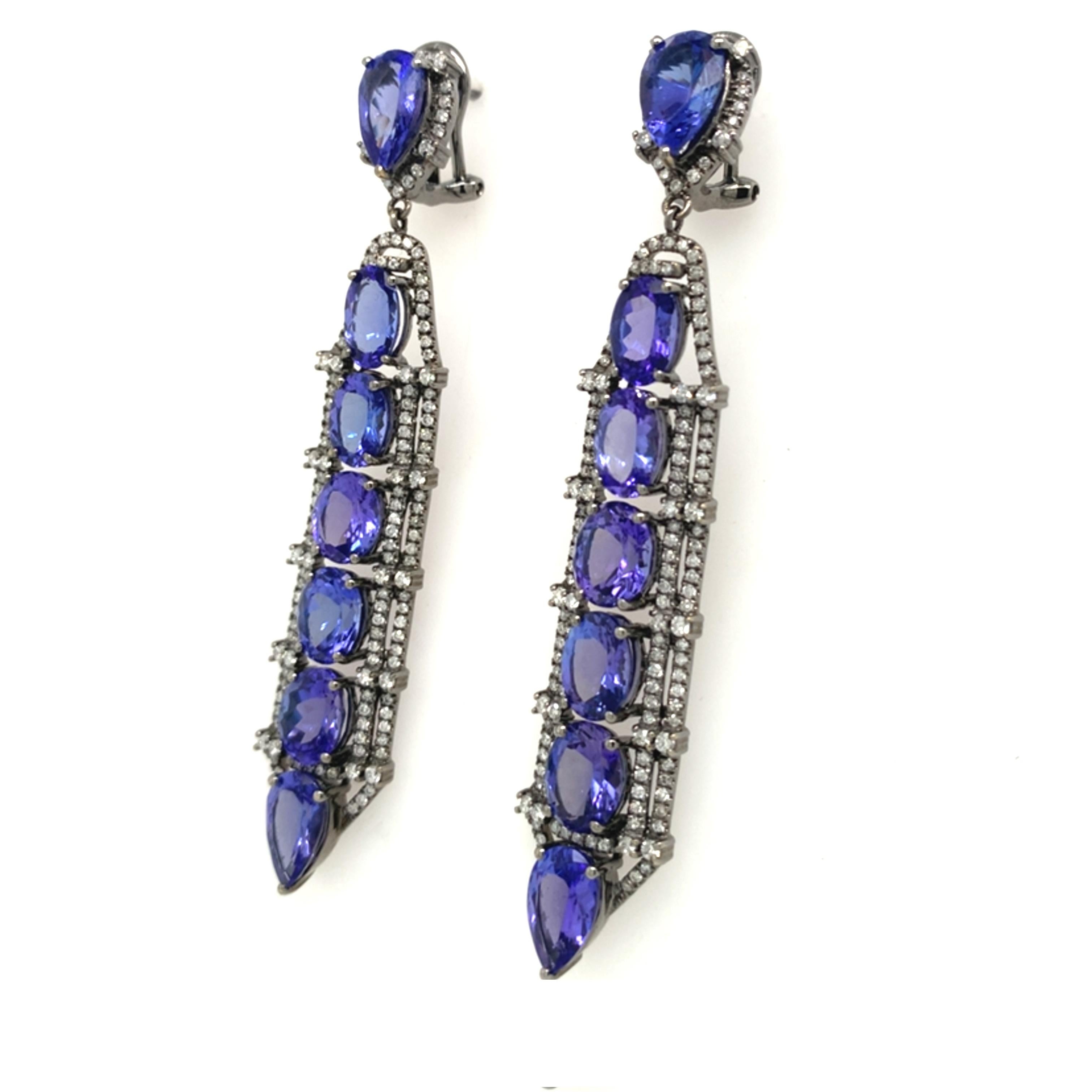 Pendientes de tanzanita y diamantes Ruchi New York Corte mixto en venta