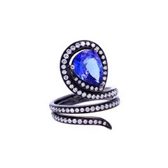 RUCHI Tanzanite & Diamond 18K Black Rhodium Gold Wrap Around Cocktail Ring