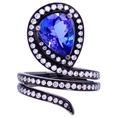 RUCHI Tanzanite & Diamond 18K Black Rhodium Gold Wrap Around Cocktail Ring