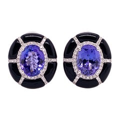 RUCHI Boucles d'oreilles en or blanc Tanzanite, diamant et agate noire