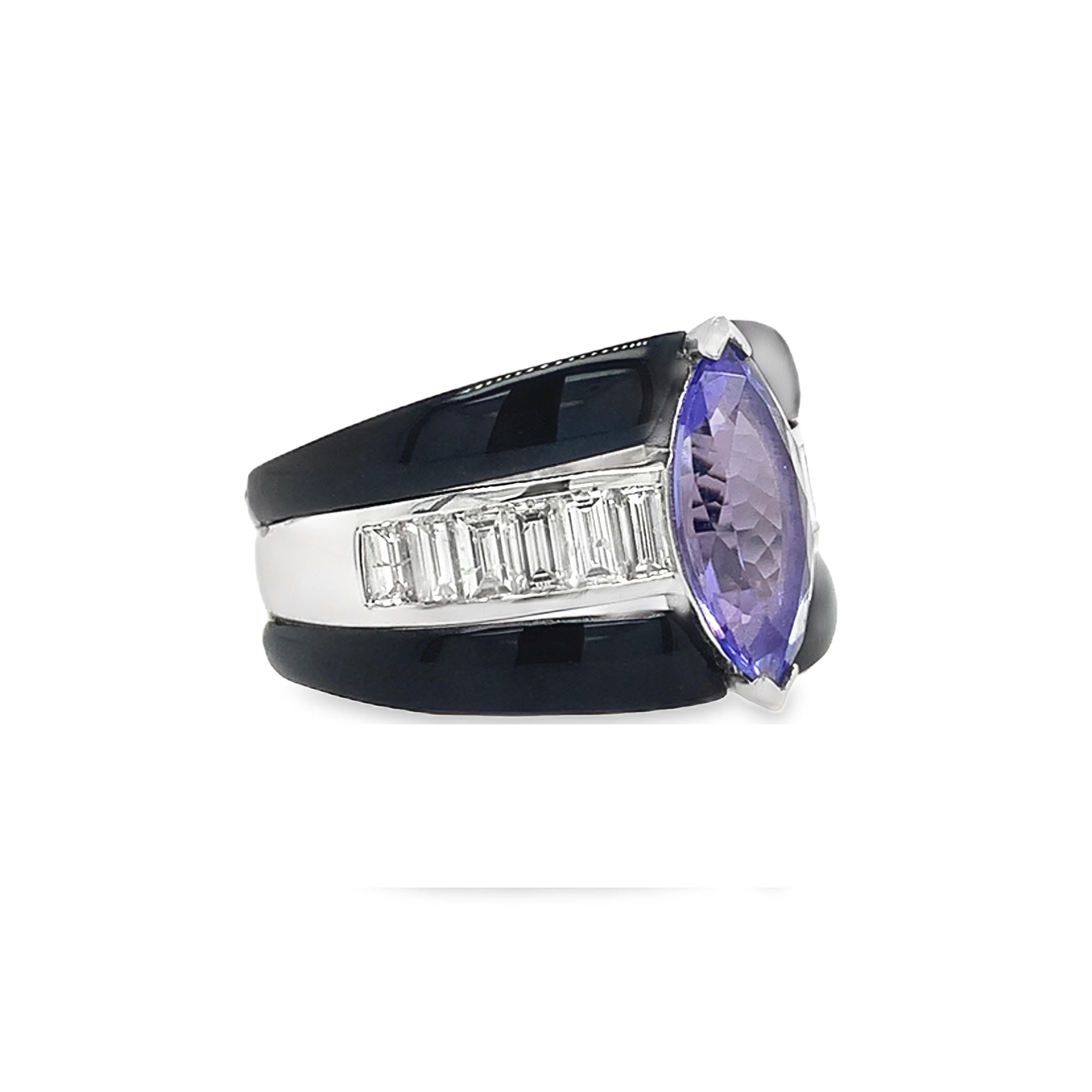 Contemporary Ruchi New York Tanzanite, Diamond and  Black Agate Ring For Sale