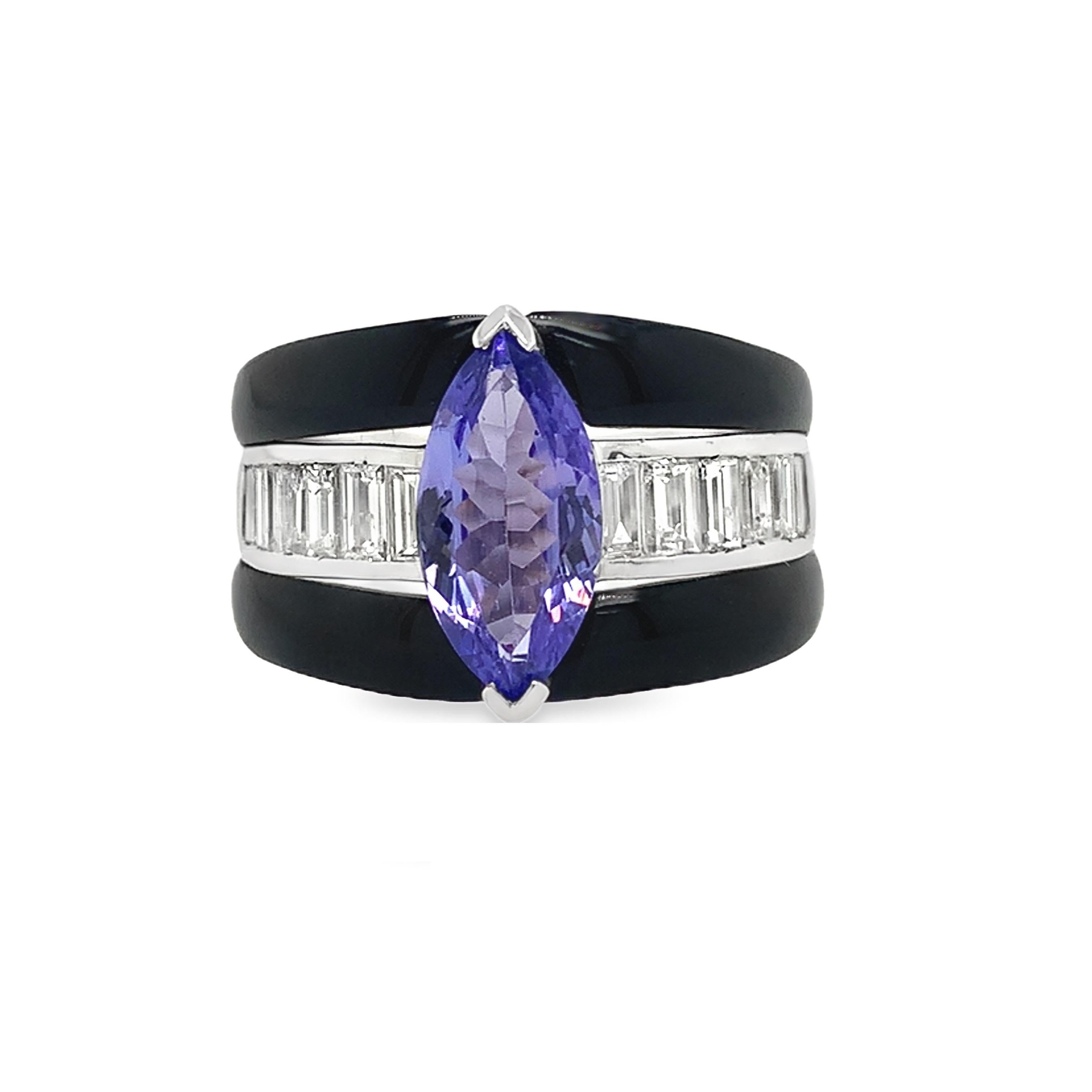Women's Ruchi New York Tanzanite, Diamond and  Black Agate Ring For Sale