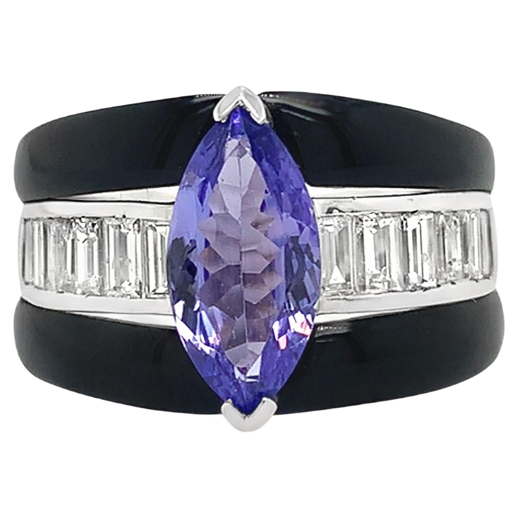 Ruchi New York Tanzanite, Diamond and  Black Agate Ring For Sale