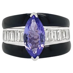 Ruchi New York Tansanit, Diamant und Diamant  Schwarzer Achat Ring