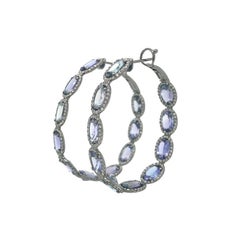 RUCHI Oval Shaped Tanzanite & Pavé Diamond Black Rhodium Hoop Earrings