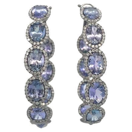 RUCHI Oval Shaped Tanzanite & Pavé Diamond Black Rhodium Hoop Earrings