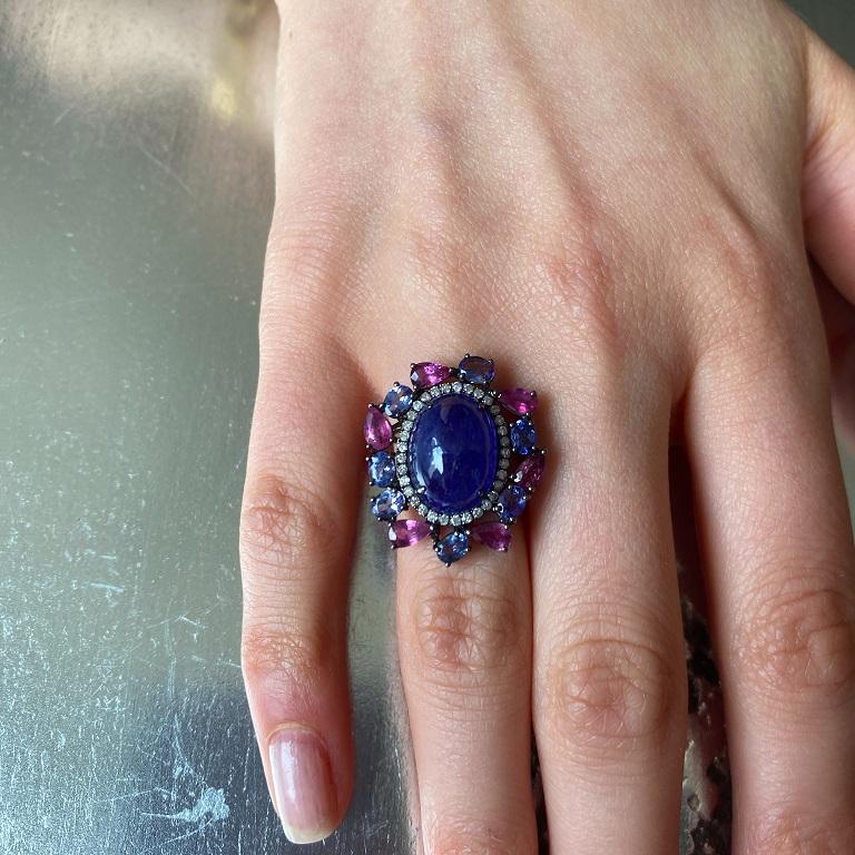 Women's or Men's Ruchi New York Tanzanite, Pink Sapphire and Diamond Cocktail Ring