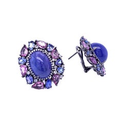 RUCHI Tanzanite, Pink Sapphire and Diamond Black Rhodium Clip-On Earrings