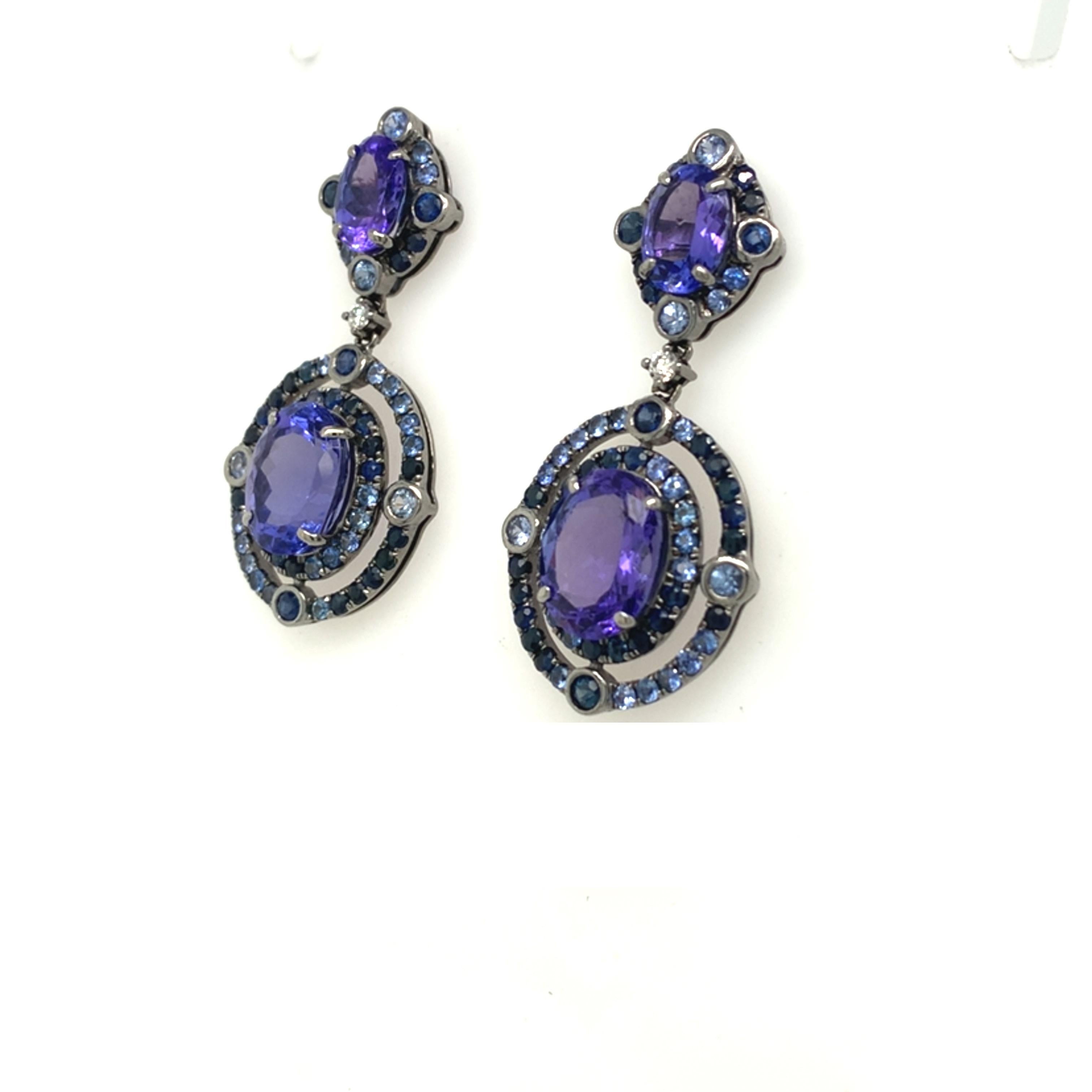 Pendientes de tanzanita, zafiro y diamantes Ruchi New York Contemporáneo en venta