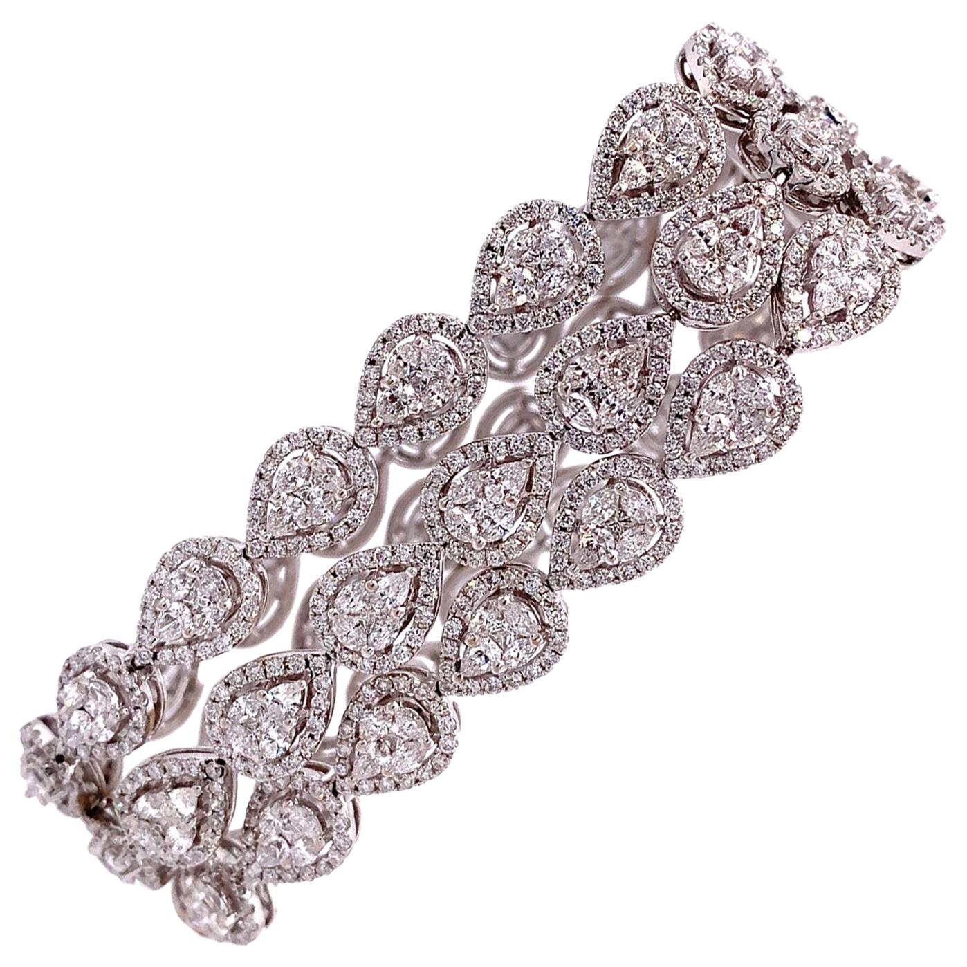 RUCHI Three-Strand Mixed Cut Diamond with Pear Shape Frame White Gold Bracelet