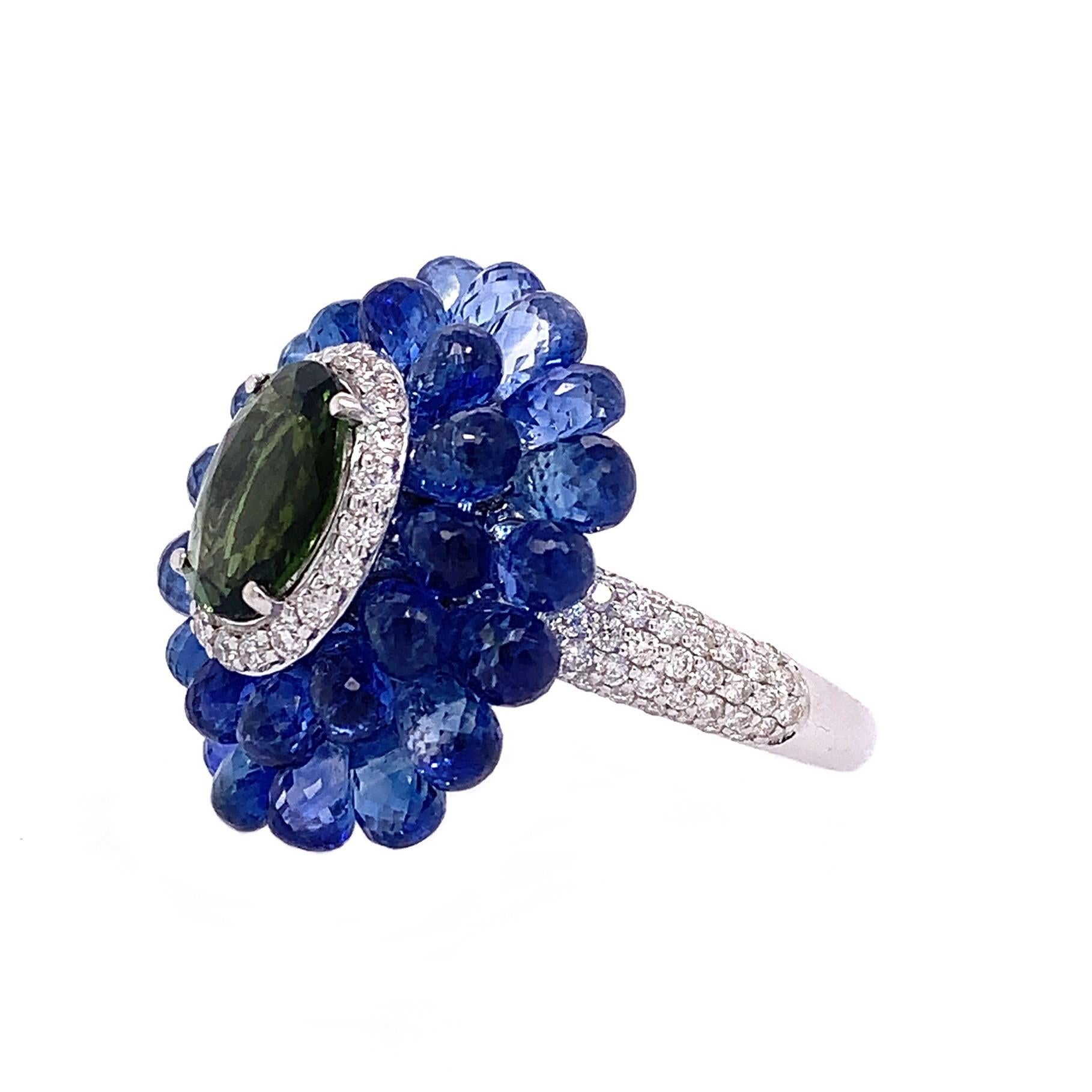 18K White Gold
Blue Sapphires: 11.34 carats
Green Tourmaline: 1.41 carat Tourmaline