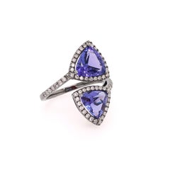 RUCHI Trillion Tanzanite & Pavé Diamond Black Rhodium Gold Cocktail Ring