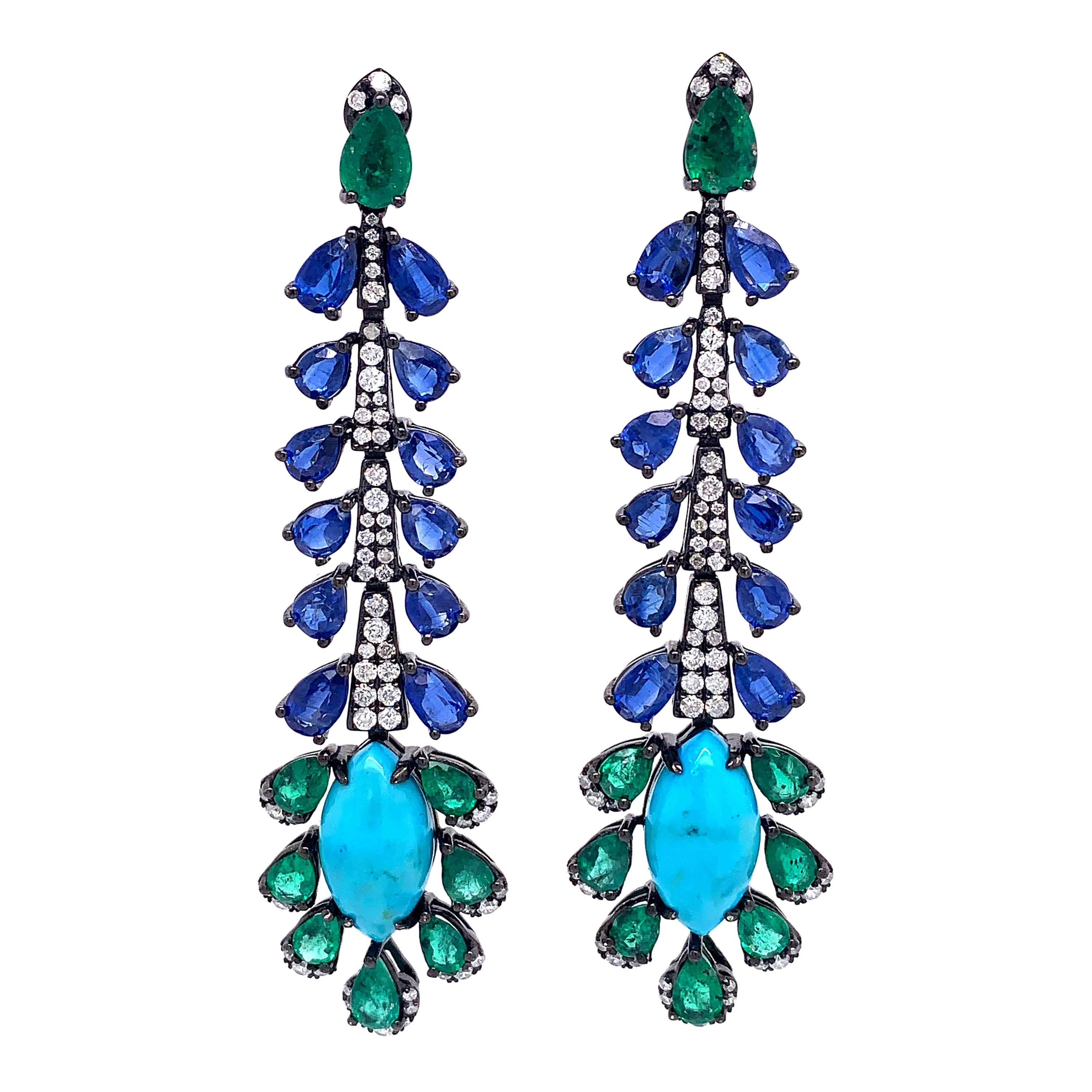 Ruchi New York Turquoise, Kyanite, Emerald and Diamond Earrings