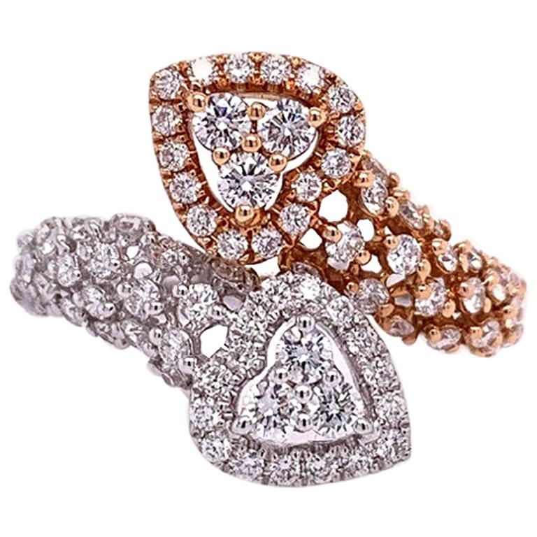 RUCHI Brilliant Diamond Heart Two-Tone Gold Bypass Ring For Sale