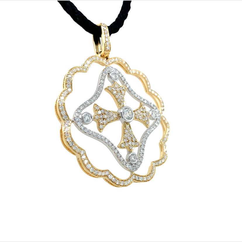 Contemporary RUCHI White Diamond Two-Tone Gold Cross Pendant Necklace For Sale