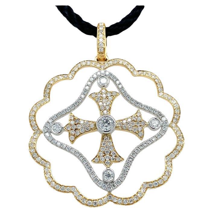 RUCHI White Diamond Two-Tone Gold Cross Pendant Necklace For Sale