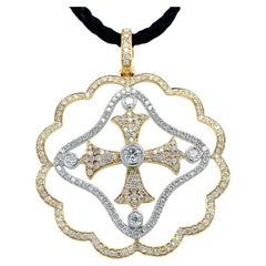 RUCHI Halskette mit Kreuzanhänger aus zweifarbigem Gold mit weißem Diamanten in Weiß