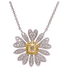 RUCHI Fancy Yellow and White Diamond Two-Tone Gold Flower Pendant Necklace
