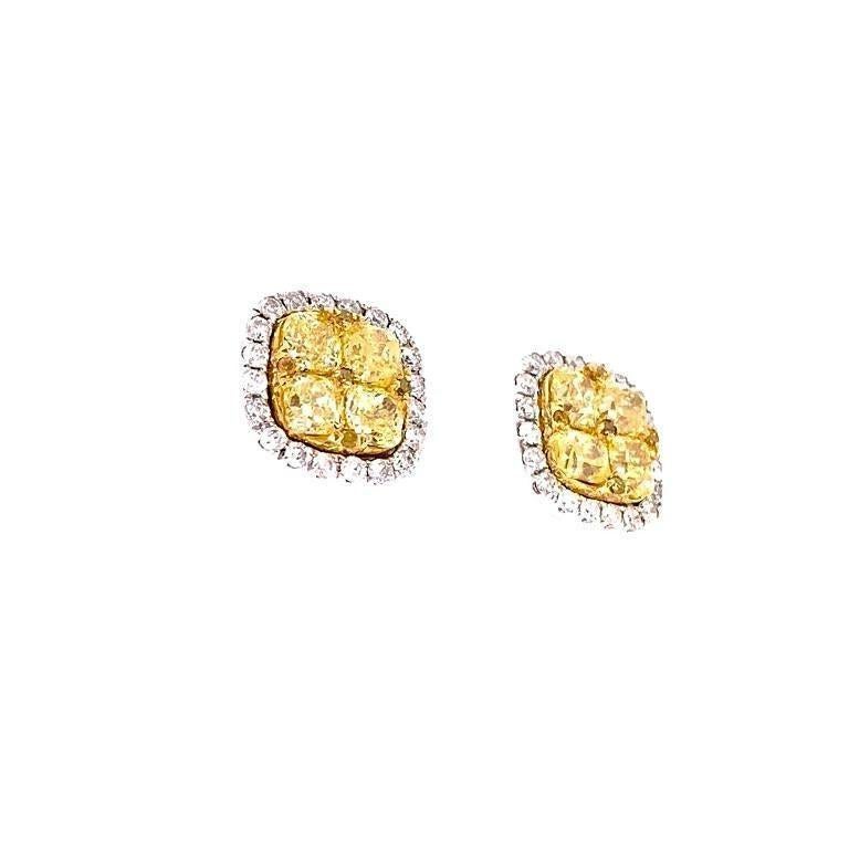 Contemporary RUCHI Yellow and White Pavé Diamond White Gold Stud Earrings For Sale