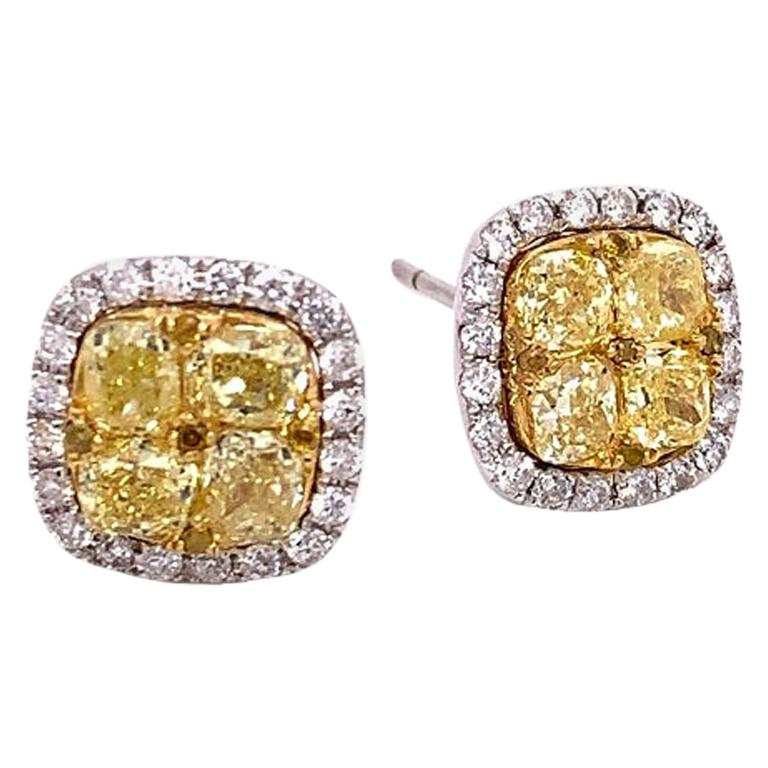 RUCHI Yellow and White Pavé Diamond White Gold Stud Earrings For Sale
