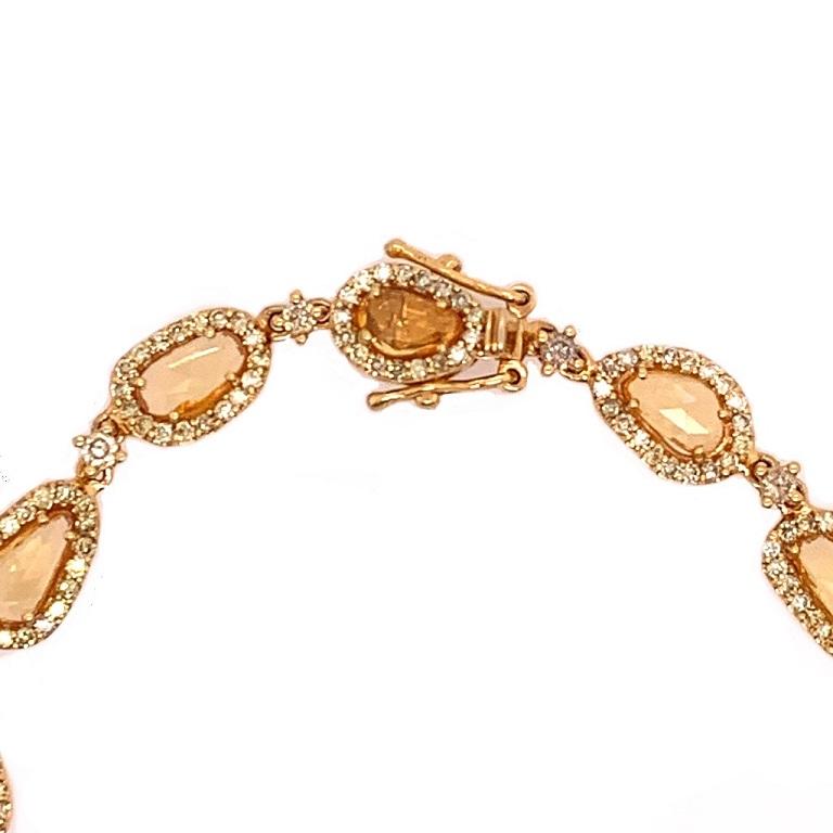 Rose Cut RUCHI Yellow Sapphire with Fancy Yellow and White Diamond Yellow Gold Bracelet For Sale