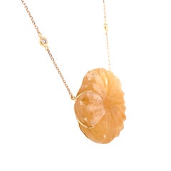 RUCHI 84.65 Carat Carved Yellow Sapphire and Diamond Yellow Gold Flower Pendant
