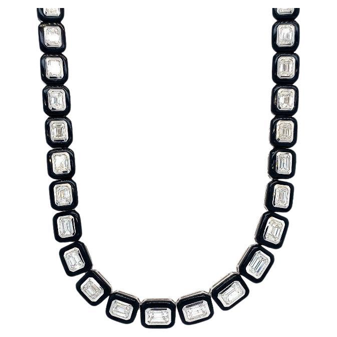 RUCHI Octagon-Shape Diamonds and Black Agate White Gold Necklace
