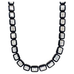 RUCHI Octagon-Shape Diamonds and Black Agate White Gold Necklace