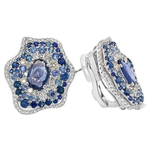 RUCHI Ombré Blue Sapphire and Diamond White Gold Clip-On Studs Earrings