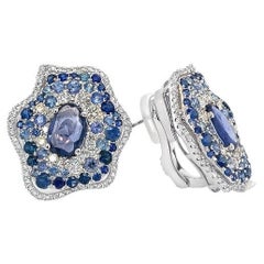 RUCHI Ombré saphir bleu et diamant Boucles d'oreilles clips en or blanc