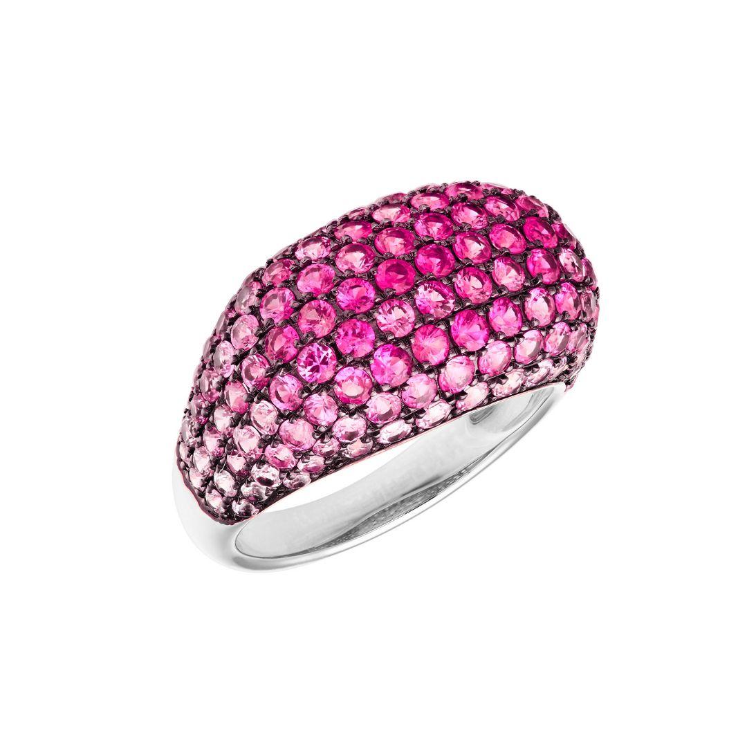 RUCHI Ombré Pink Sapphire Pavé White Gold Dome Ring For Sale