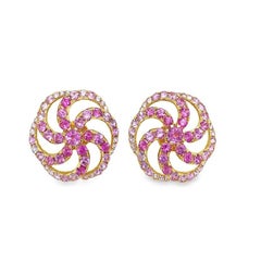 RUCHI Ombré Pink Sapphire Yellow Gold Wheel Stud Earrings