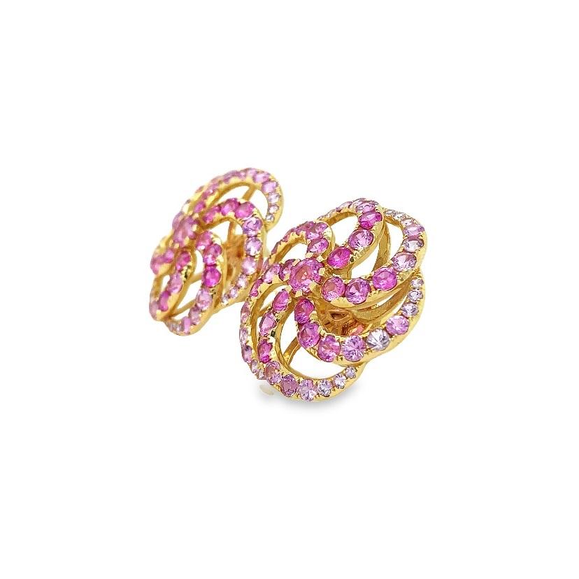 Contemporary RUCHI Ombré Pink Sapphire Yellow Gold Wheel Stud Earrings For Sale