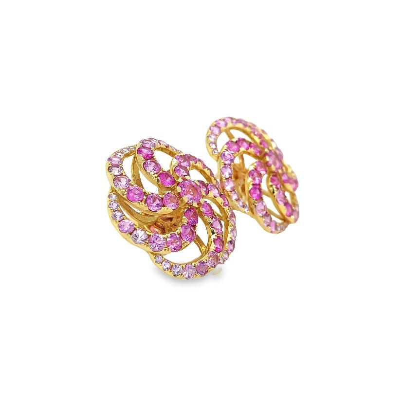 RUCHI Ombré Pink Sapphire Yellow Gold Wheel Stud Earrings In New Condition For Sale In New York, NY