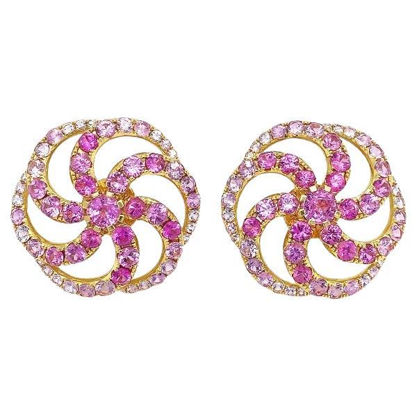 RUCHI Ombré Pink Sapphire Yellow Gold Wheel Stud Earrings For Sale