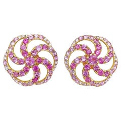 RUCHI Ombré Pink Sapphire Yellow Gold Wheel Stud Earrings