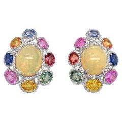 RUCHI Opal, Diamond and Multi-Colored Sapphire White Gold Clip-On Earrings