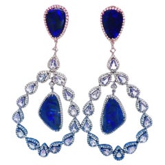RUCHI Opal, Tanzanite with Diamond Halo Multi-Colored Tinted Rhodium Earrings