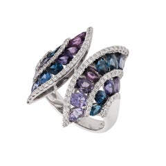 RUCHI Oval Multi-Color Sapphires & Diamond White Gold Ring
