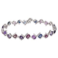 RUCHI Oval-Shaped Purple Sapphire and Diamond White Gold Link Bracelet